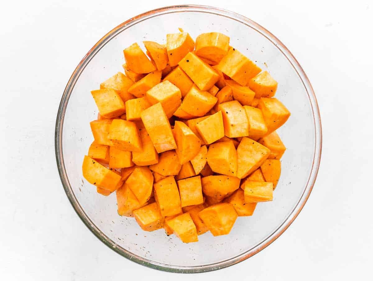 diced sweet potato in a bowl
