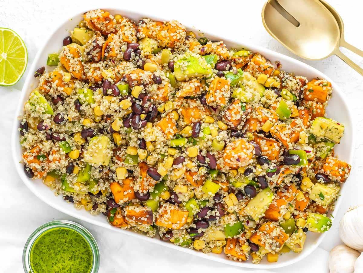 black bean salad with quinoa and sweet potatoes