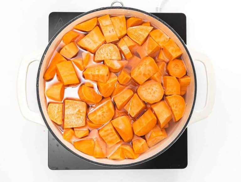 boiling chopped sweet potatoes