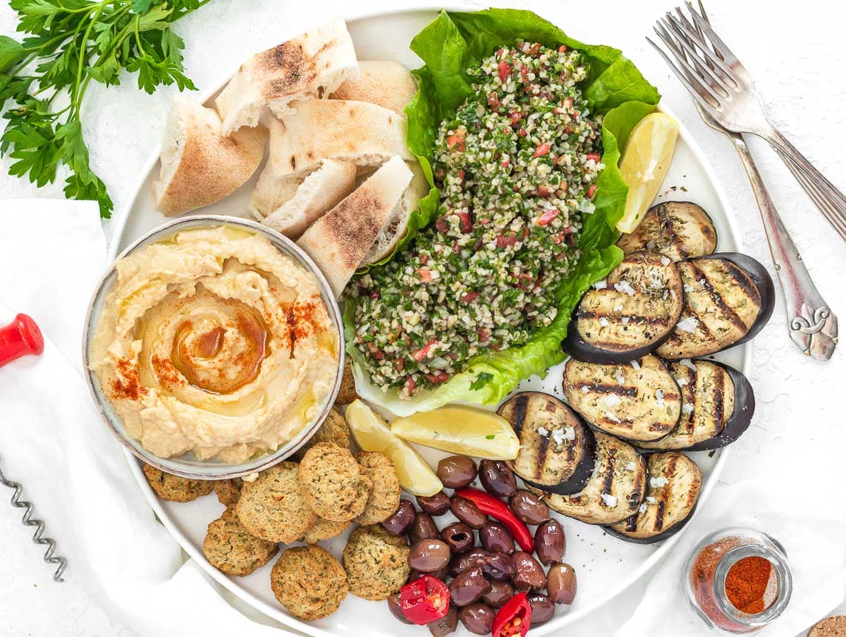 mezze platter with tabbouleh and hummus