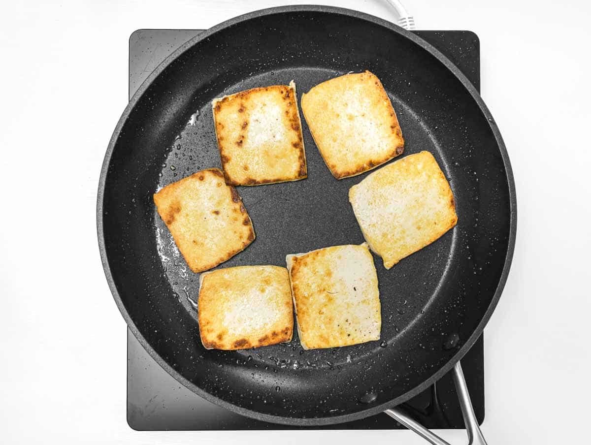 pan fried tofu on a pan