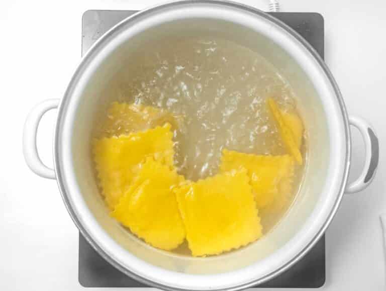 boiling butternuts squash ravioli in salted water