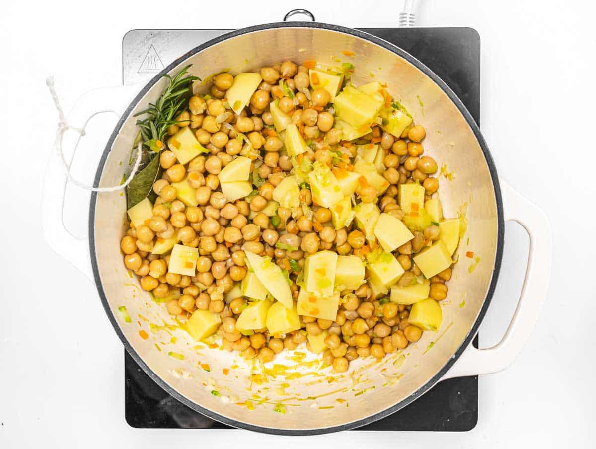 chickpea, potatoes and vegetables in a dutch oven
