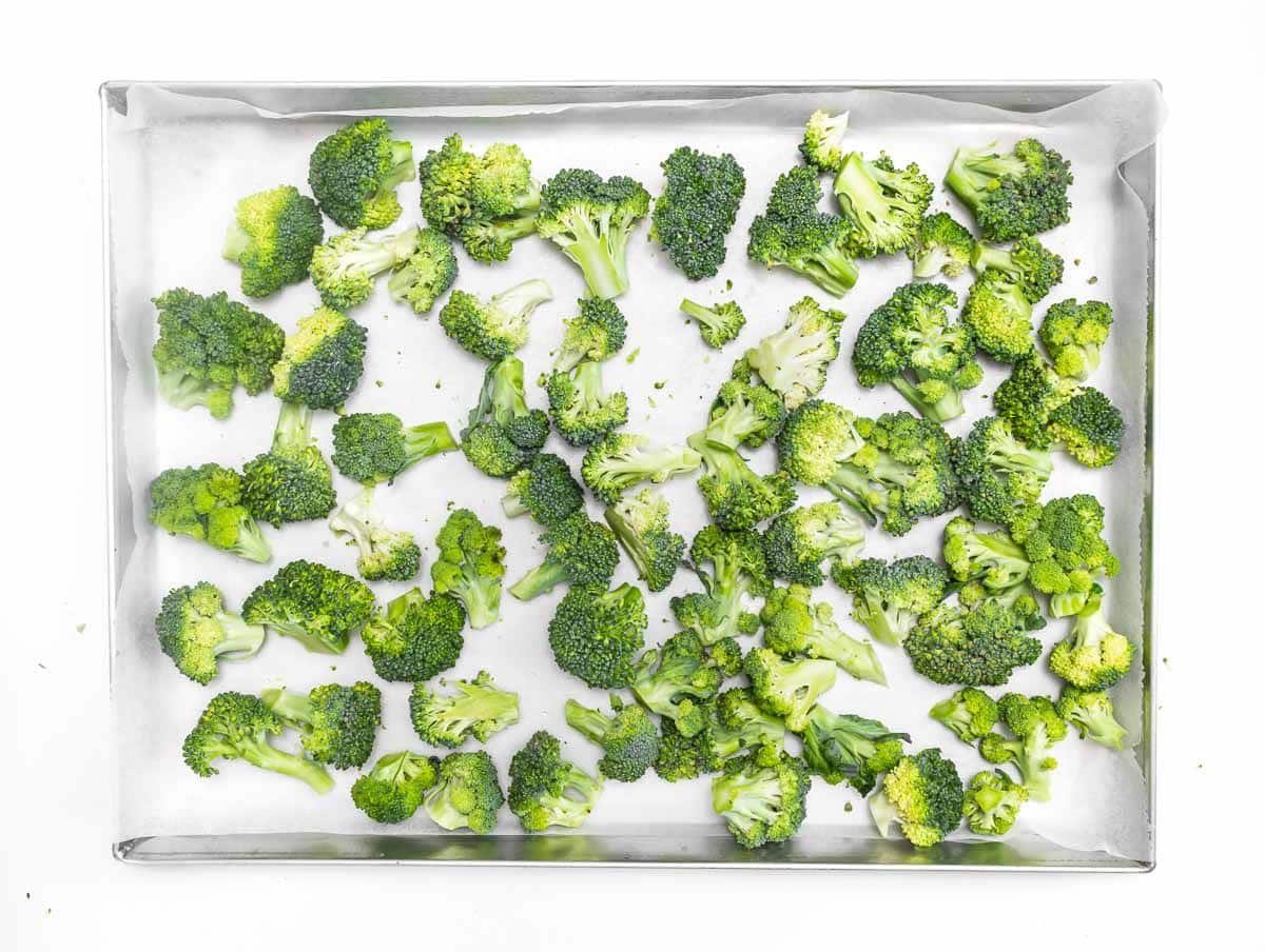 Roasted broccoli in tray