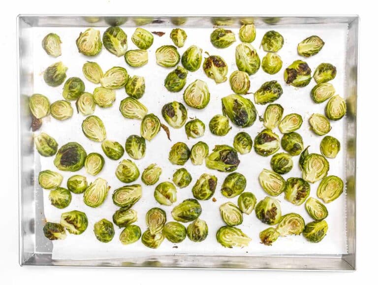 Brussels sprouts baked on a tray