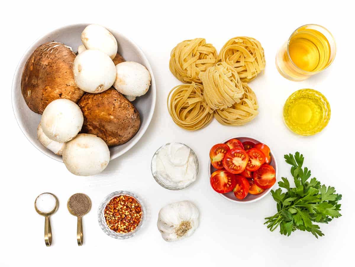 ingredients for vegan mushroom pasta