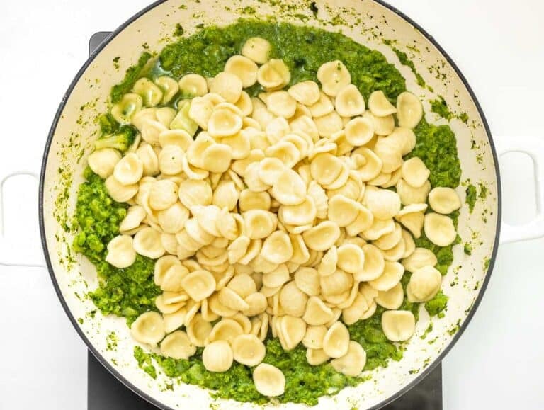 pasta tossed into the broccoli sauce