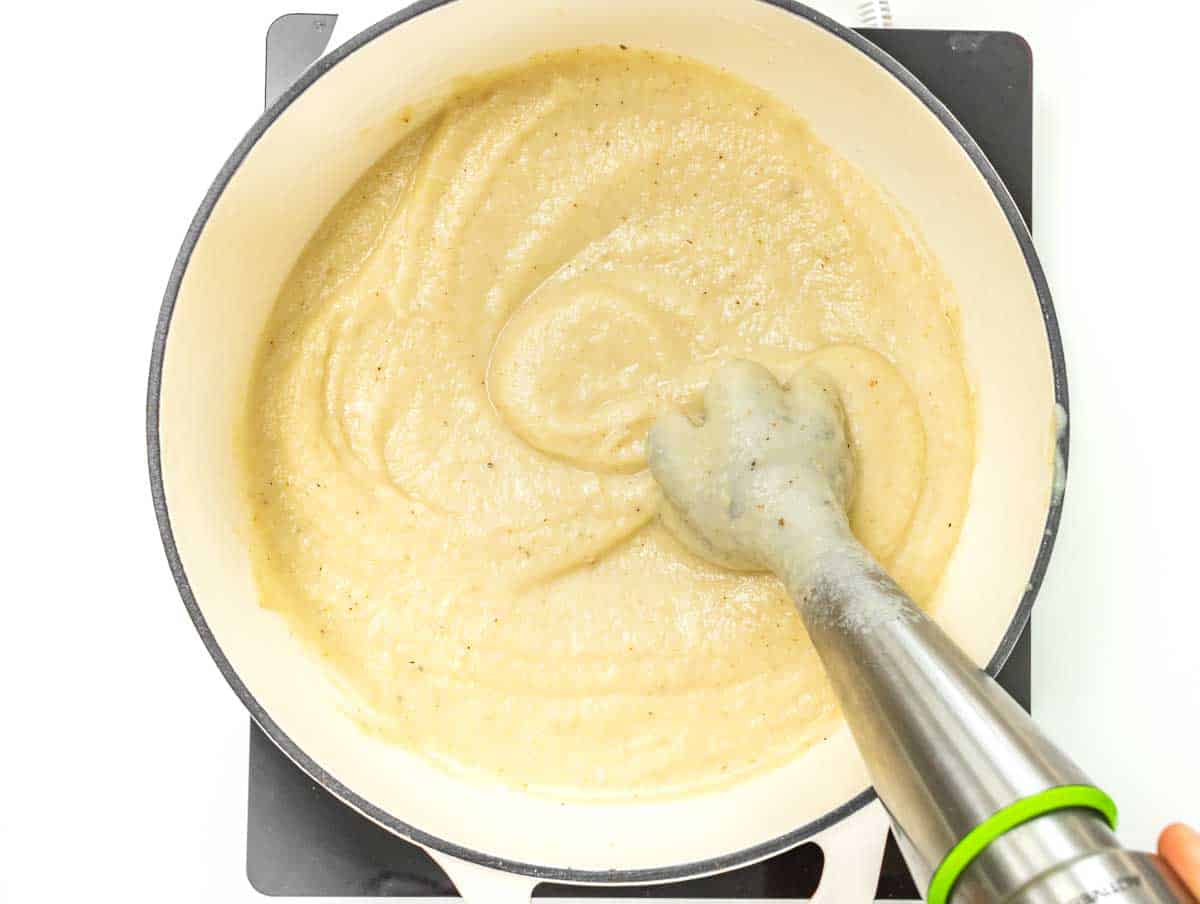 cauliflower soup blended with an immersion blender