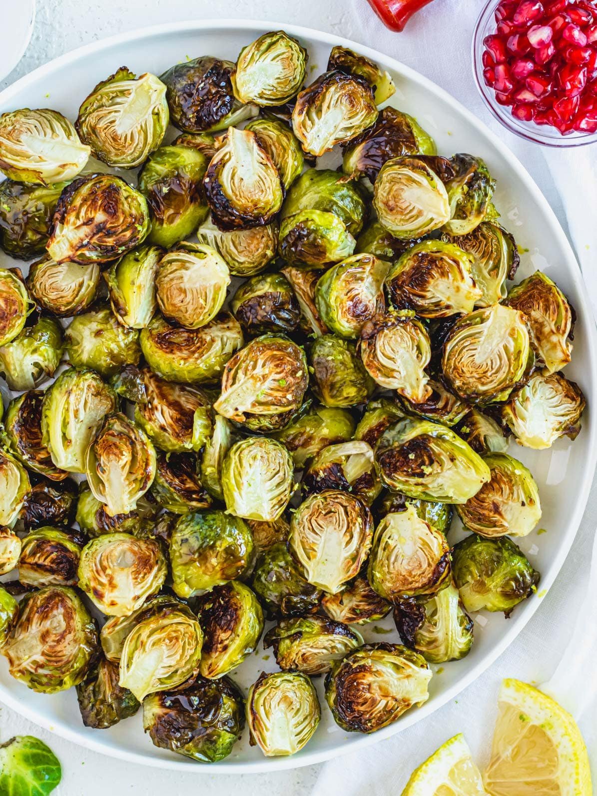 roasted Brussels sprouts on a round plate