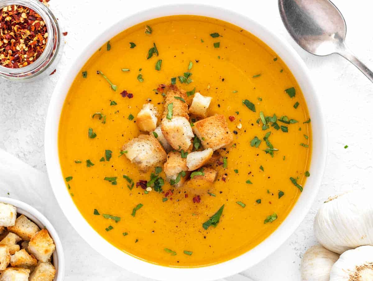 homemade croutons with soup