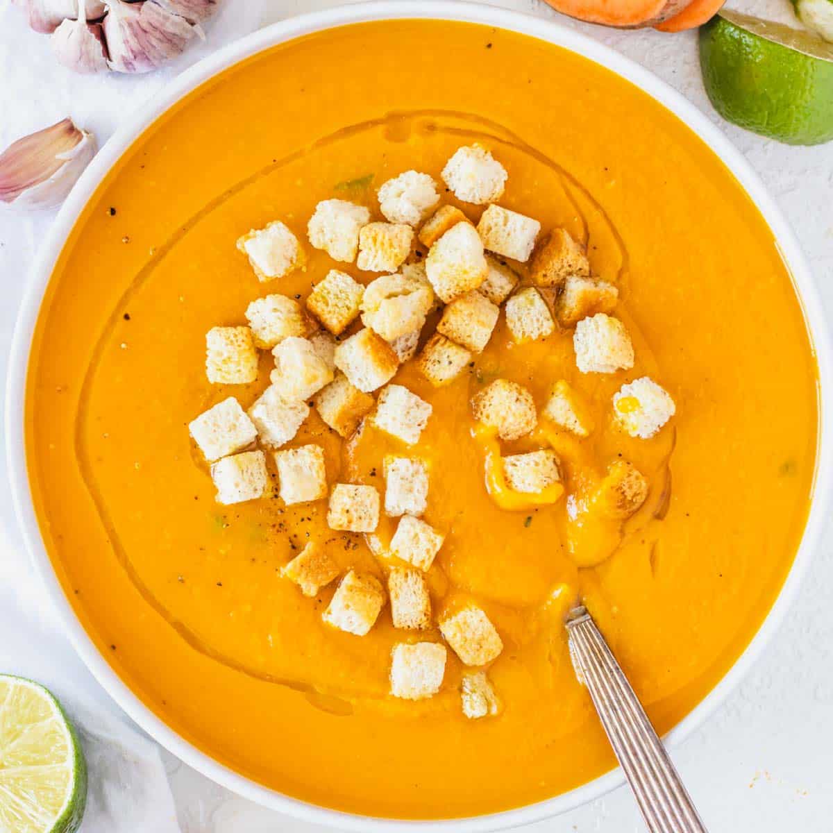 sweet potato soup with croutons