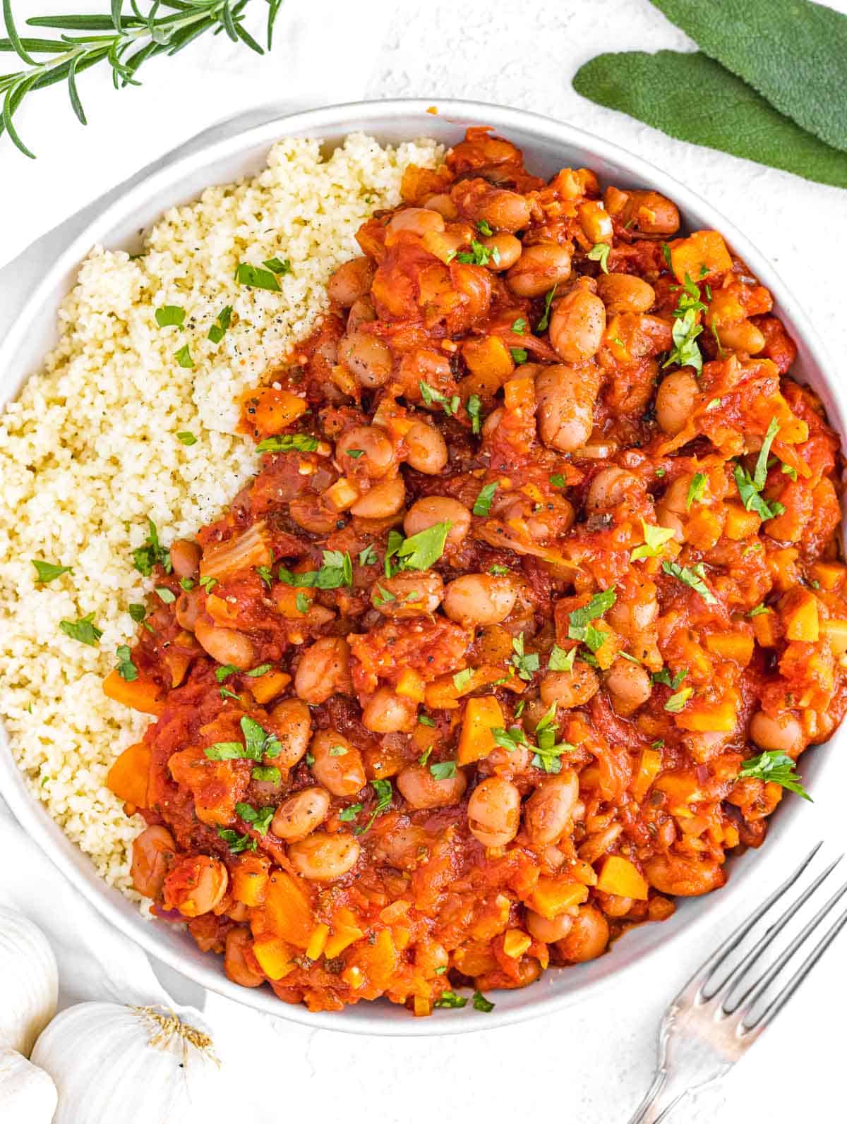 Bean stew served with couscous