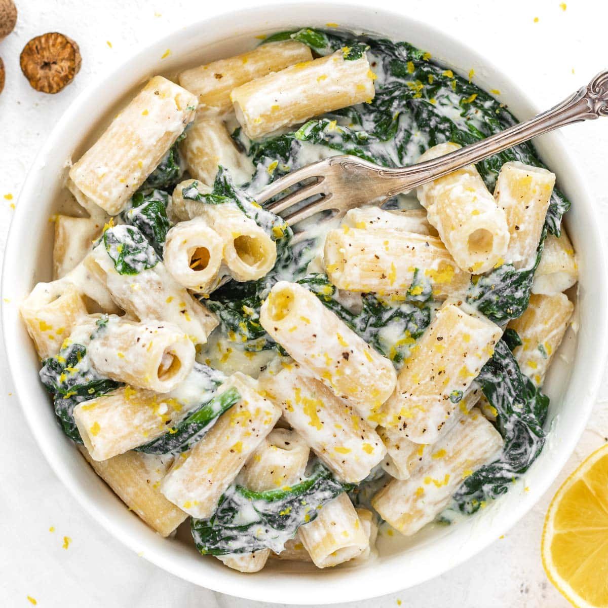 Ricotta Pasta with lemon and a fork