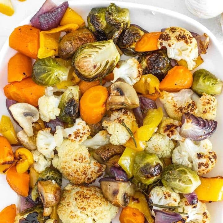 Roasted vegetables on a white plate