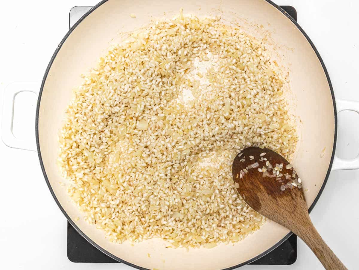 fry the risotto rice in a big pot