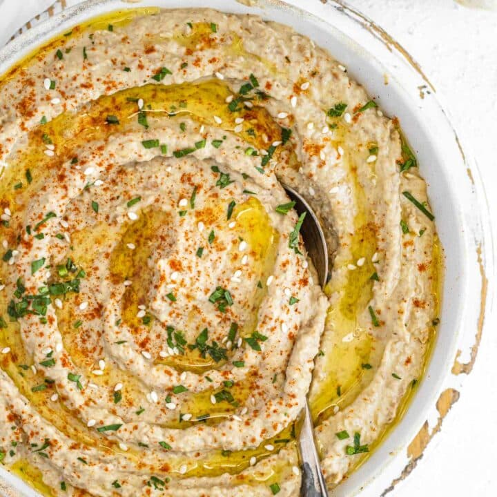 lentil hummus with spoon