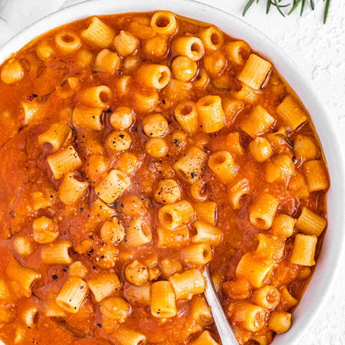 pasta and chickpeas with spoon