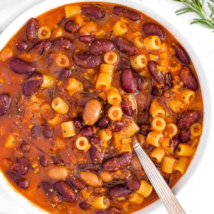 pasta fagioli soup with spoon