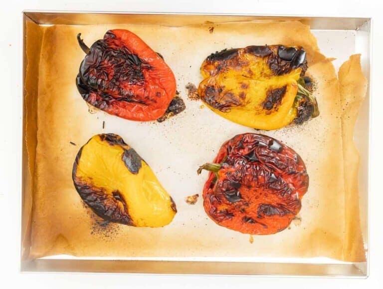 charred peppers after baking