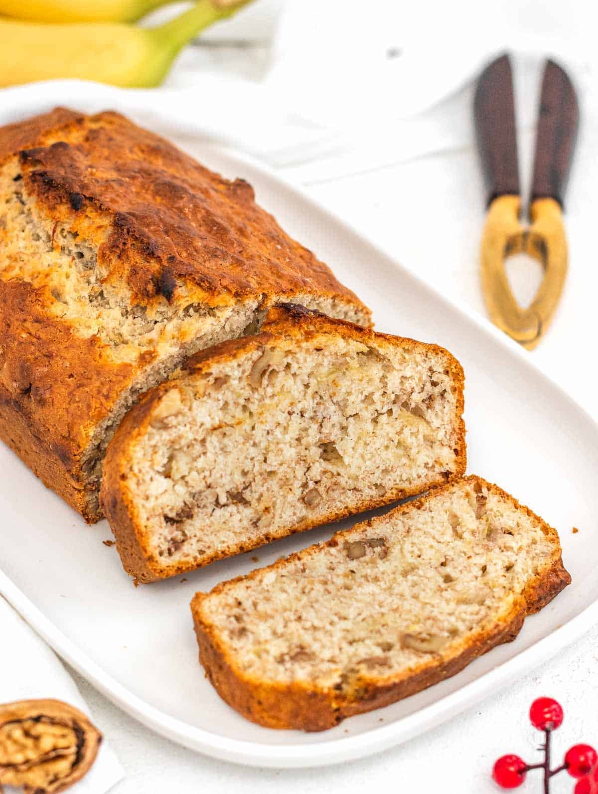 Banana nut bread sliced