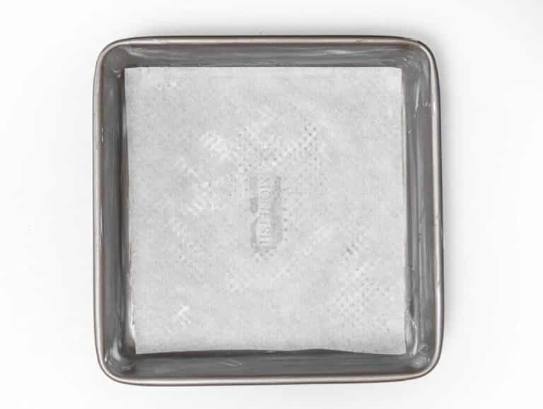 square 9-Inch cake pan lined with parchment paper