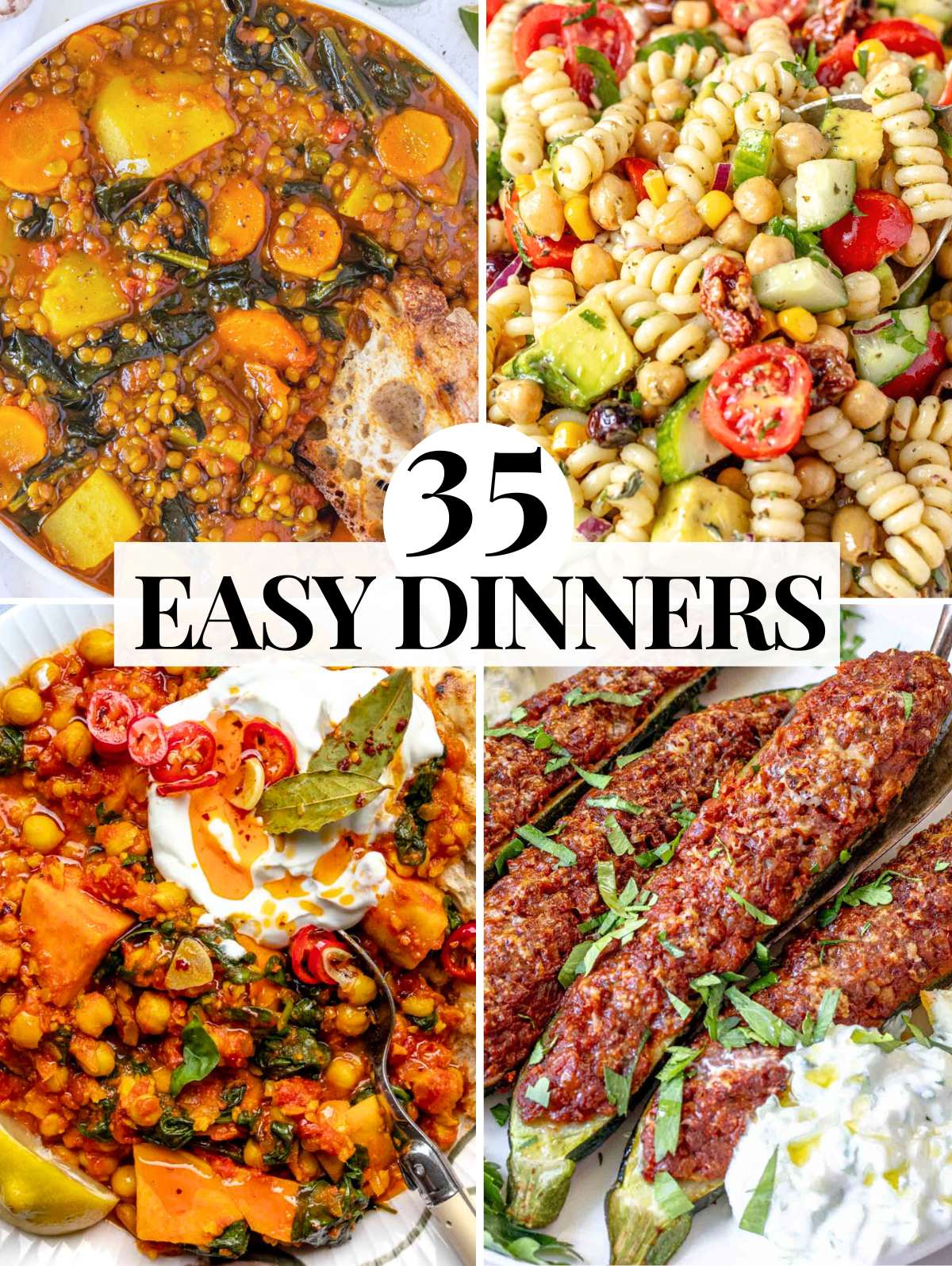 Easy dinner recipes with pasta, soups, and stuffed vegetables