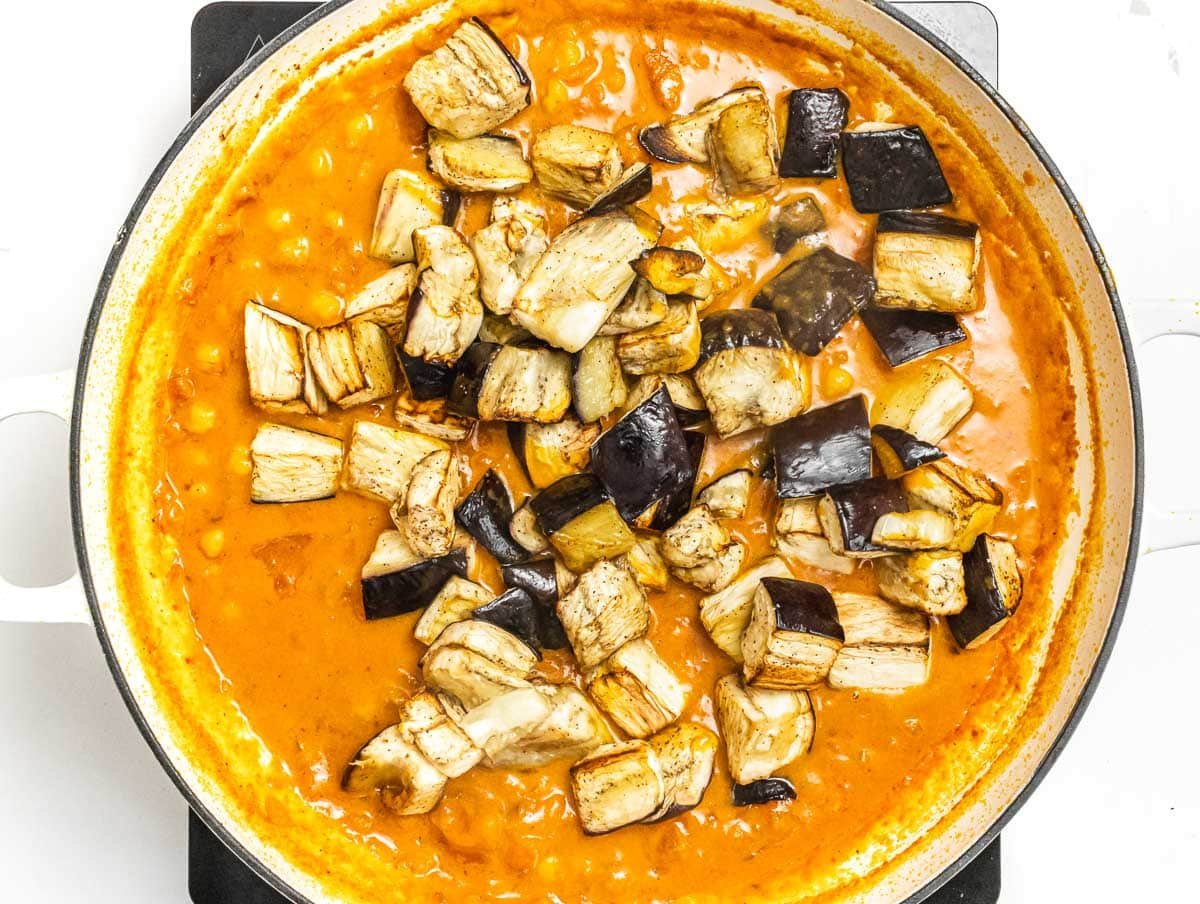 roasted eggplant cubes in curry