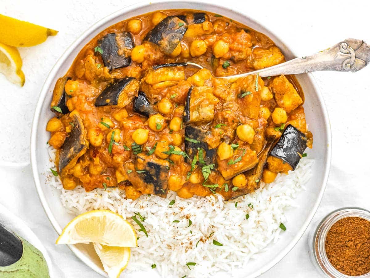 Eggplant curry with spoon