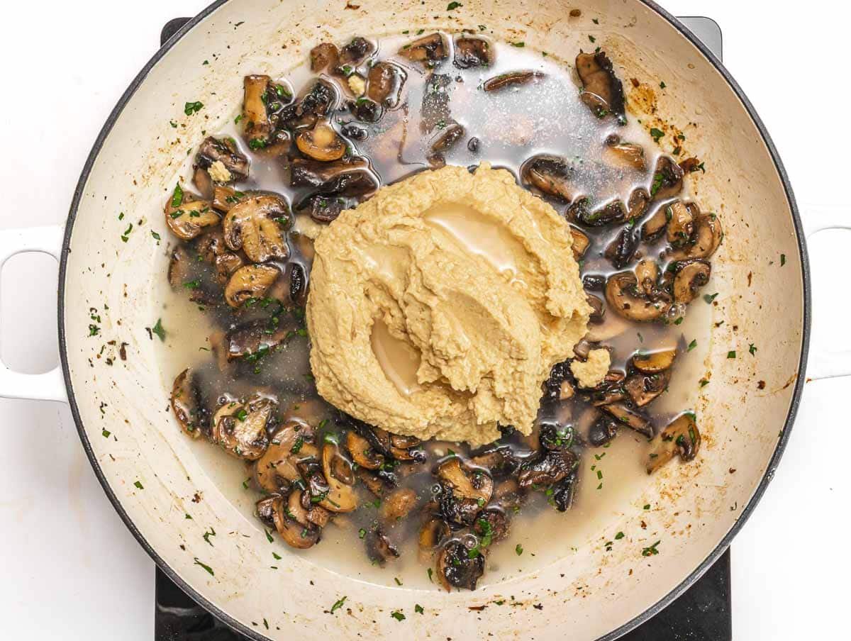 Add hummus to mushrooms