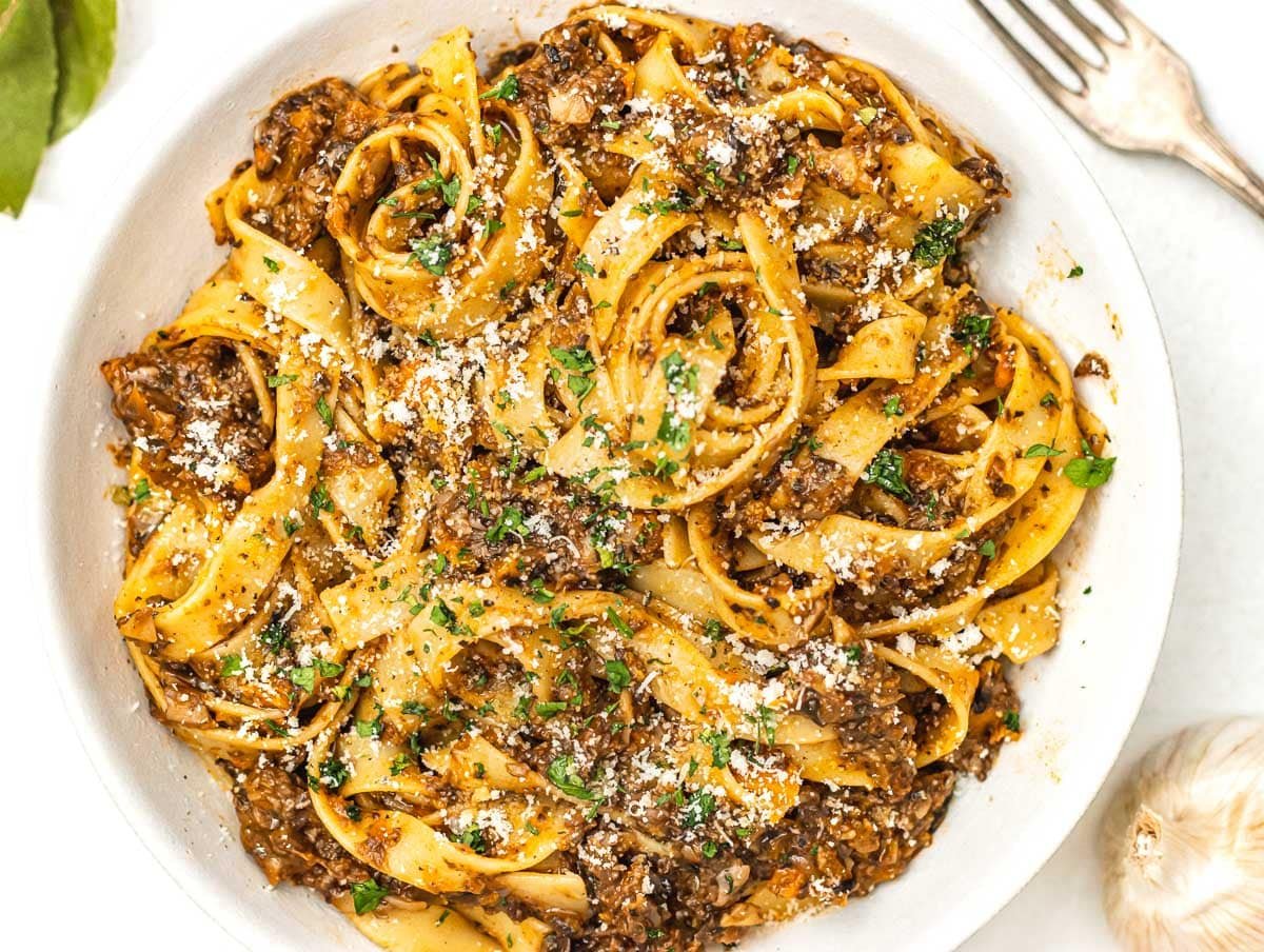 Mushroom Bolognese with parmesan