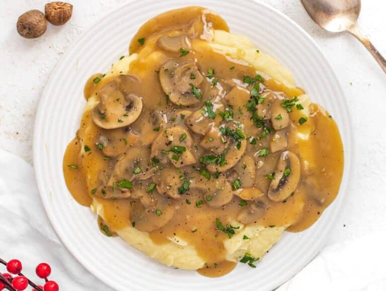 Mushroom gravy on potato mash