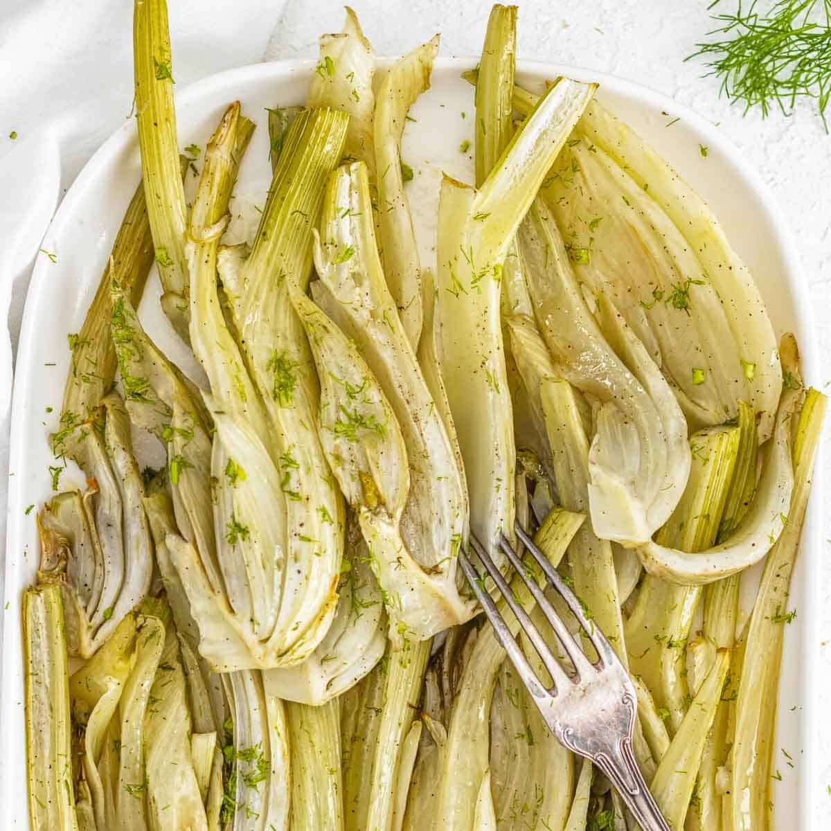 Roasted fennel on white plate