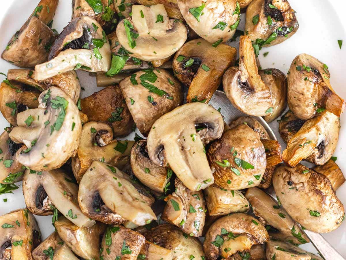 Roasted mushrooms and spoon
