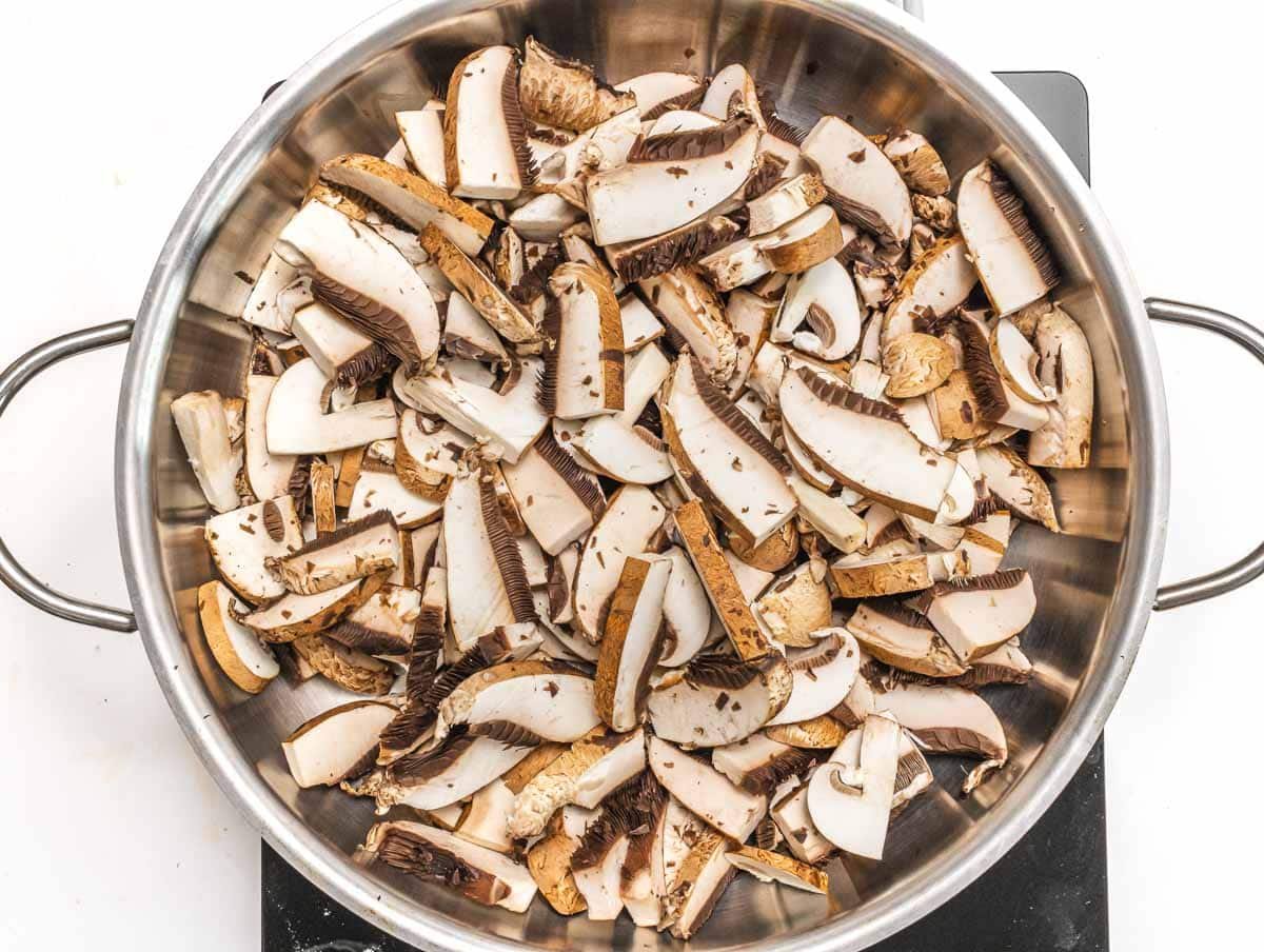 Portobello mushrooms frying