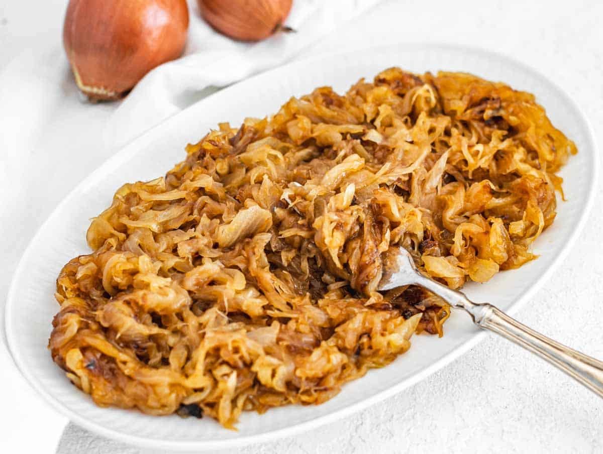 caramelized onions with fork