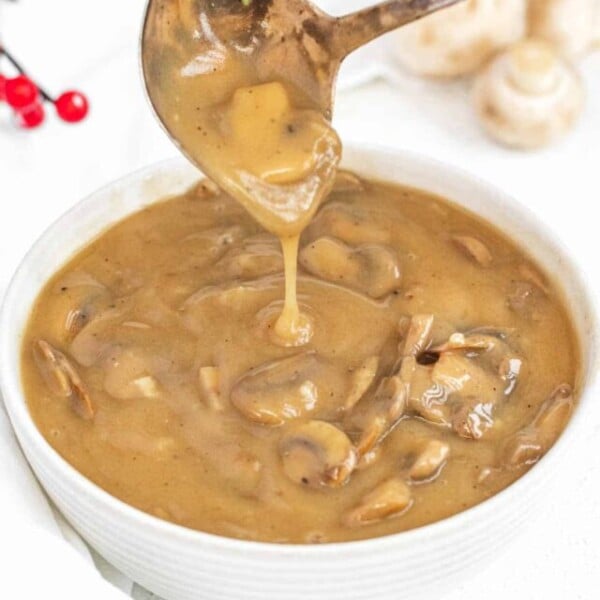 Mushroom gravy and sauce spoon