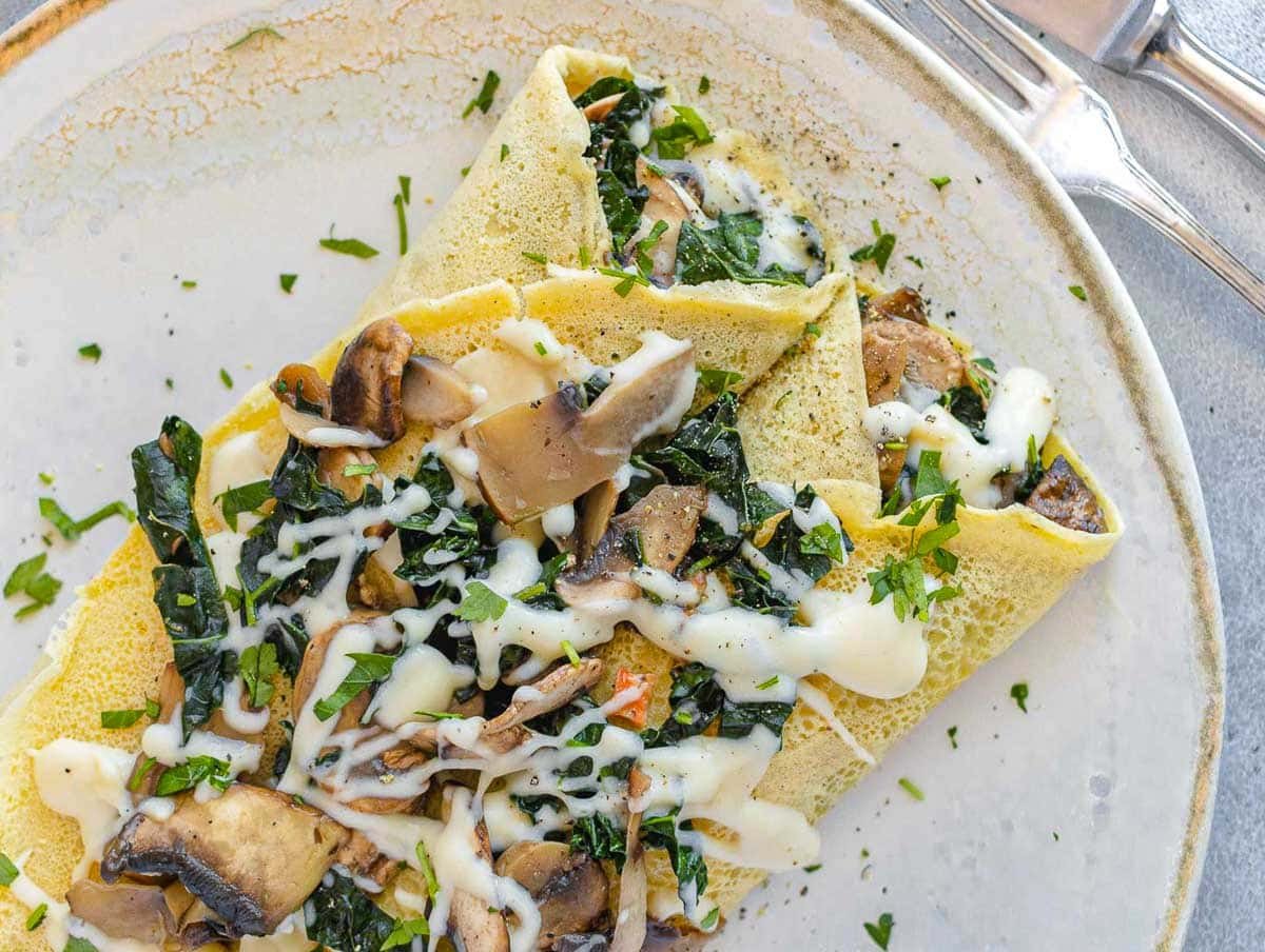 Savory Crepes with Mushrooms and Greens - Brooklyn Supper