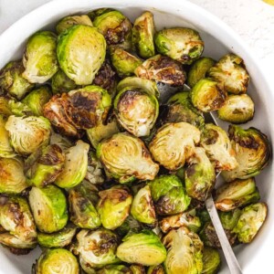 Air fryer Brussels sprouts in a bowl