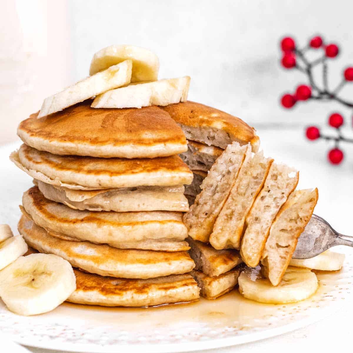 Banana pancake stack with cut out portion