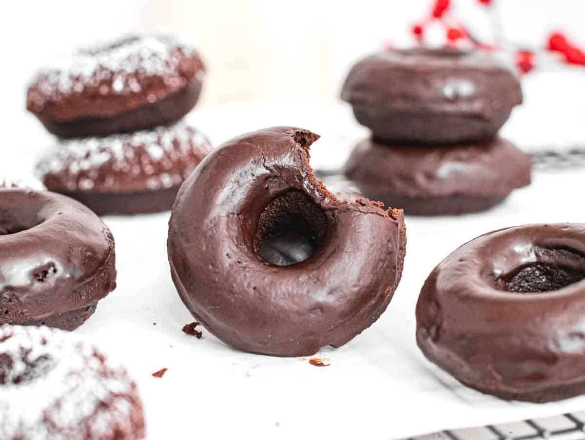 Chocolate donuts with bite
