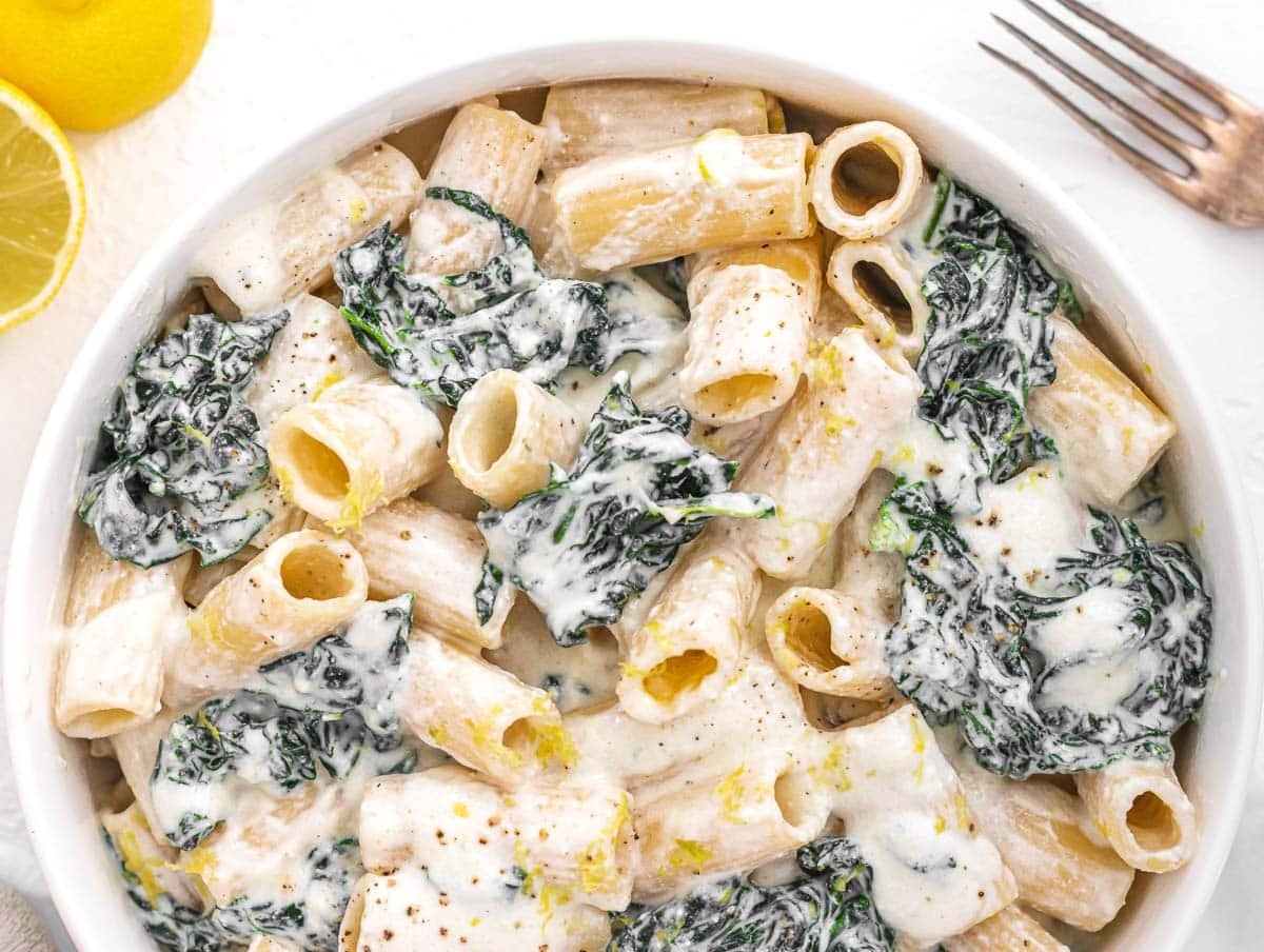 Creamy Kale Pasta with fork