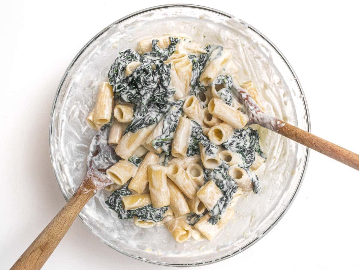 rigatoni pasta and kale with ricotta sauce