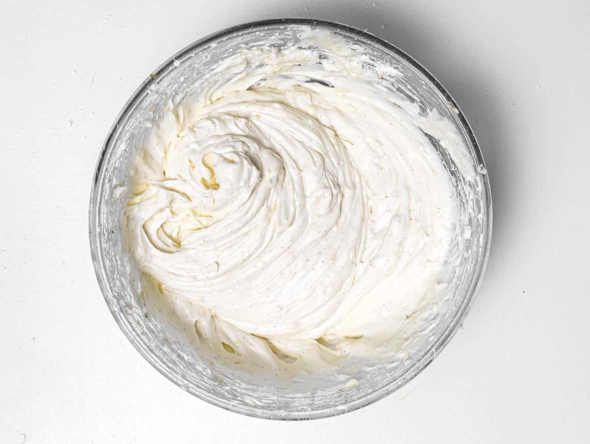vegan cream cheese and lemon frosting in a bowl