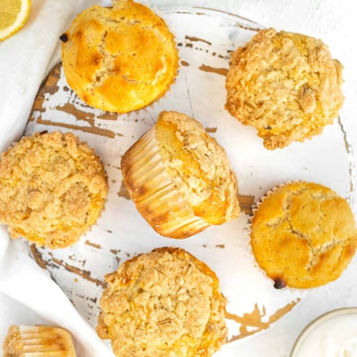 Lemon muffins on cutting board