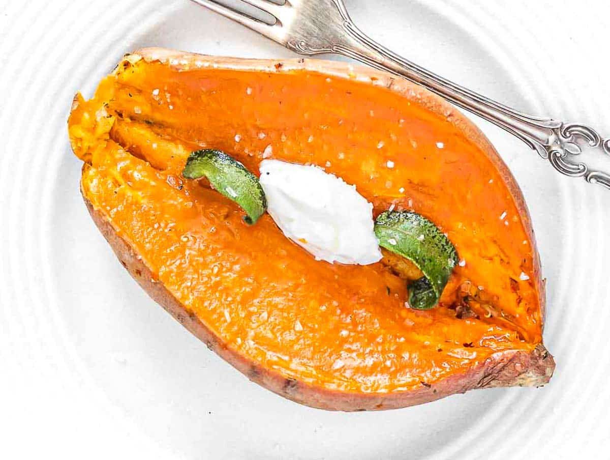 Microwave sweet potato with butter