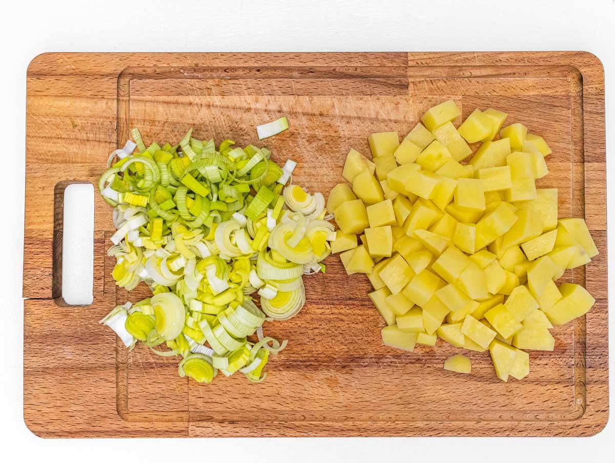 potato and leek on a cutting board