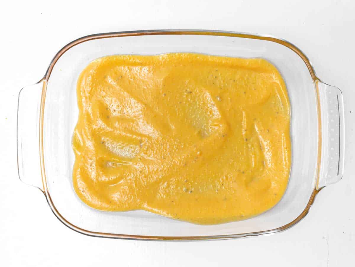 Pumpkin ricotta sauce in baking pan