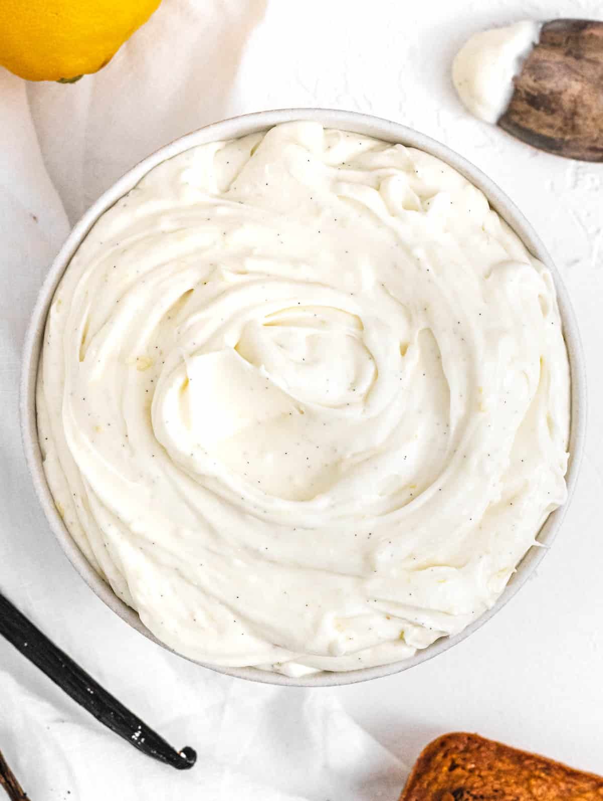 vegan cream cheese frosting in a bowl