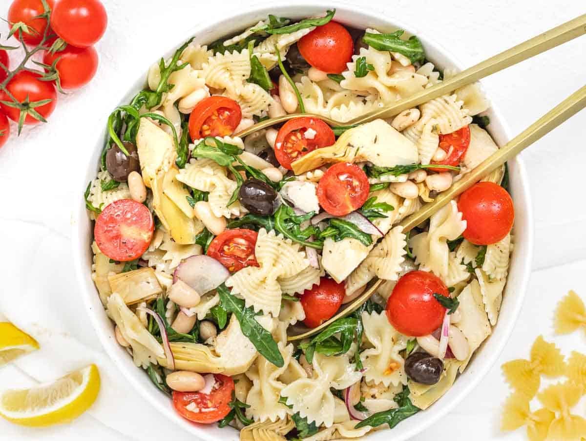 Artichoke Salad with bowtie pasta