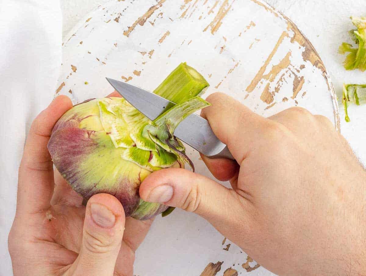 peeling stem of artichoke